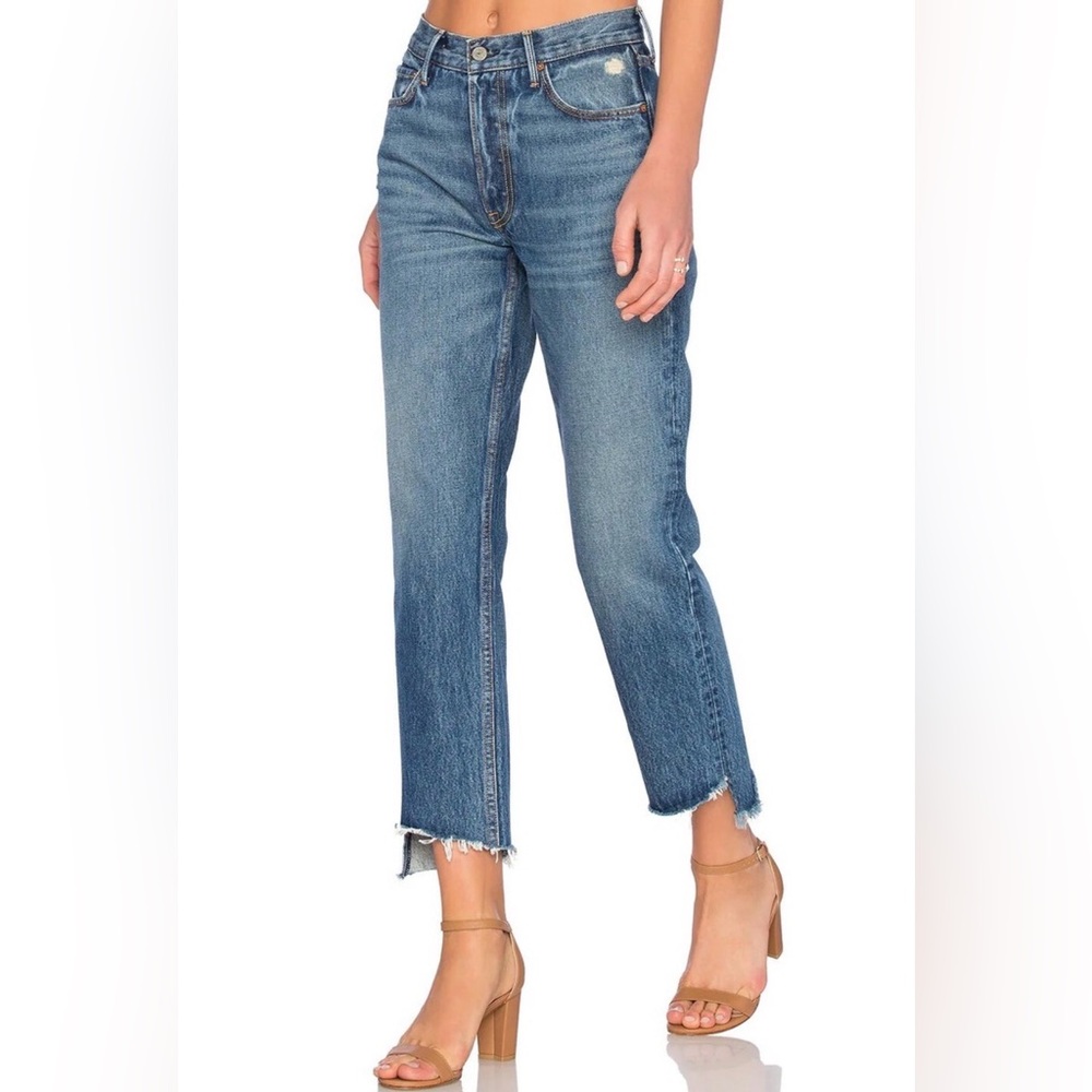 GRLFRND Helena Straight Leg Jeans Size 29 “My Sharona” Distressed Raw Hem